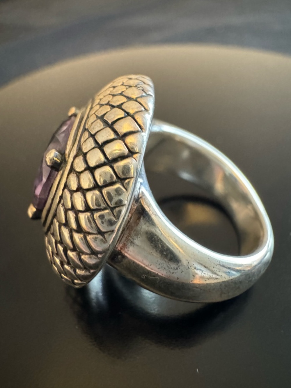 Ross-Simons Sterling Silver Amethyst Statement Ring – Textured Scale Dome - Picture 4 of 7